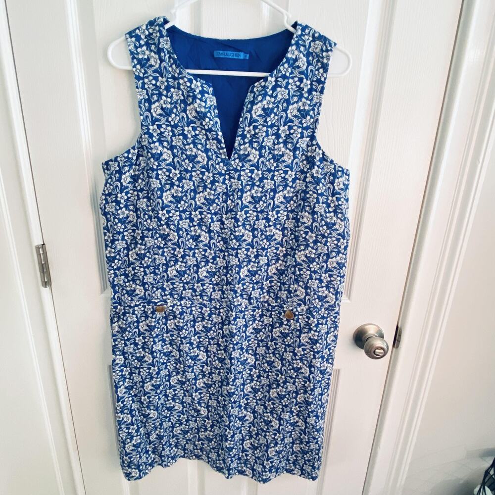 J. McLaughlin Blue and White Floral Shift Mini Dress